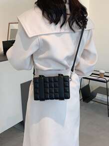 Mini Embossed Detail Box Bag - Black - View 1