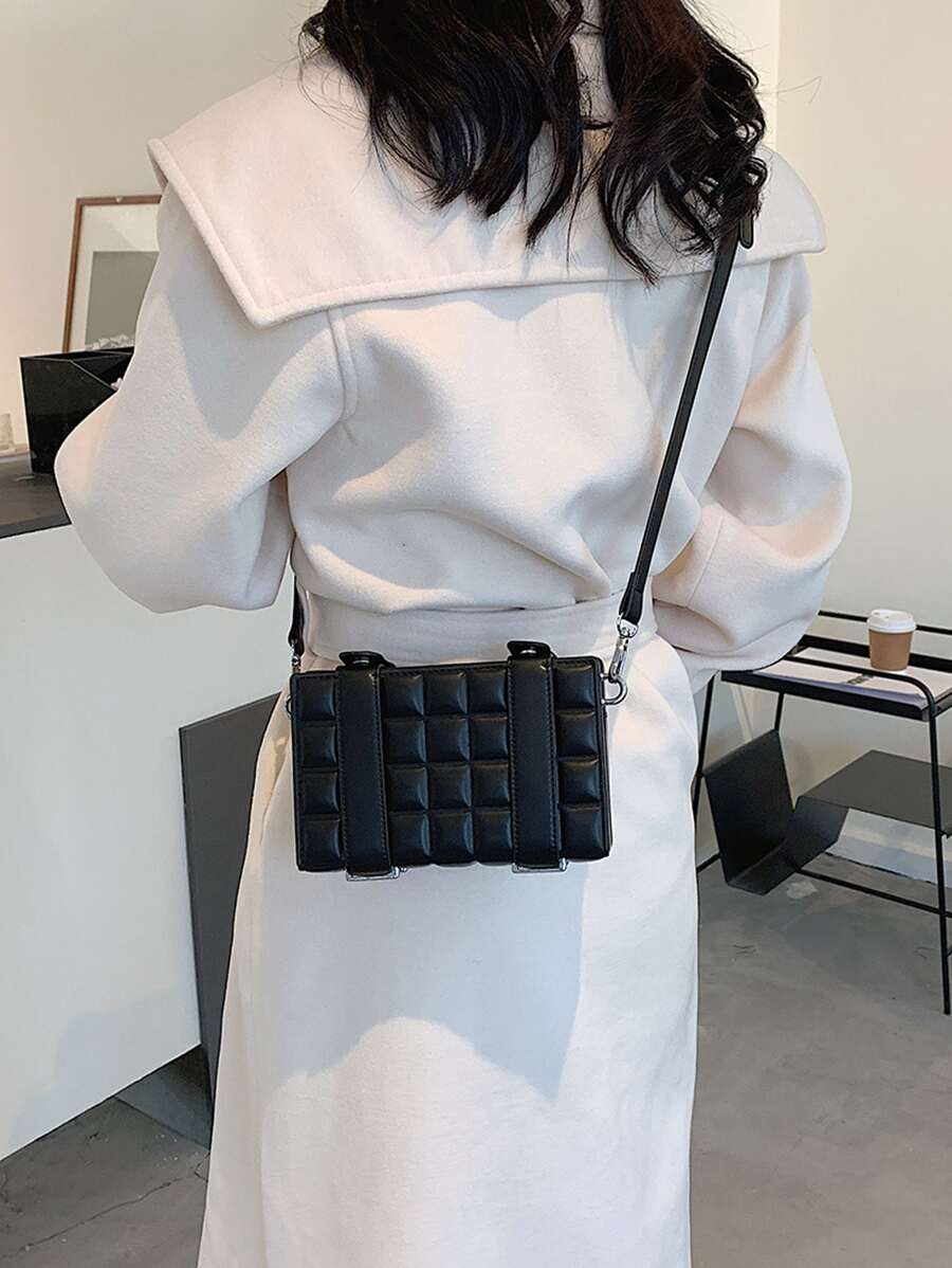 Mini Embossed Detail Box Bag - Black - View 1