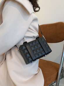 Mini Embossed Detail Box Bag - Black - View 2