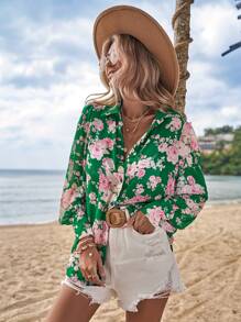 SHEIN VCAY 印花前紐扣襯衫 - 彩色 - 查看 3