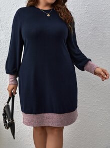 SHEIN Clasi Plus Contrast Trim Sweatshirt Dress - Navy Blue - View 1