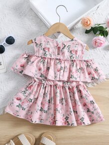 Chicas Blusa peplum con estampado floral de hombros descubiertos bajo con fruncido - Rosa - Ver 2