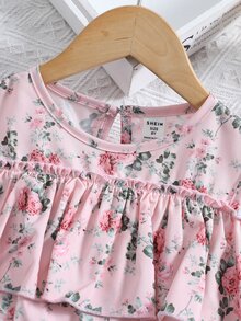 Chicas Blusa peplum con estampado floral de hombros descubiertos bajo con fruncido - Rosa - Ver 3