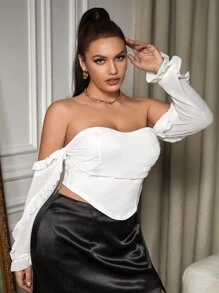 SHEIN SXY Plus Off Shoulder Ruffle Trim Flounce Sleeve Top - White - View 3