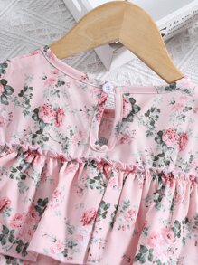 Chicas Blusa peplum con estampado floral de hombros descubiertos bajo con fruncido - Rosa - Ver 7