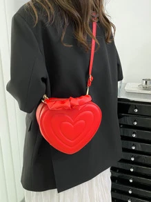 Quilted Heart Design Novelty Bagmatching , Bag, Gifts, Outfit,Perfect For Dress,Wedding Dress,Formal Dresses For Women,Prom Dress, Dress,Birthday Dress, - Red - View 5