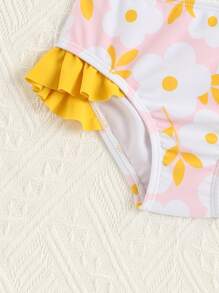 女婴花卉印花荷叶边沙滩装和头带夏季海滩 - 彩色 - 查看 4