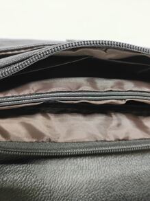 鱷魚壓紋鏈條裝飾翻蓋方包 - 黑色 - 查看 4