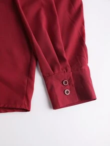 素色落肩袖前紐扣襯衫 - 紅色 - 查看 4