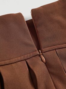 SHEIN MOD Button Front Pleated Skirt - Coffee Brown - View 4