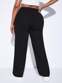 SHEIN Plus High Waist Cut Out Wide Leg Jeans - Black - View 2