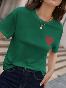 SHEIN Frenchy Cotton Letter Graphic Drop Shoulder Tee - Dark Green - View 5