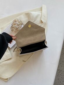 Ruched Detail Flap Square Bag With Purse - Beige - View 8