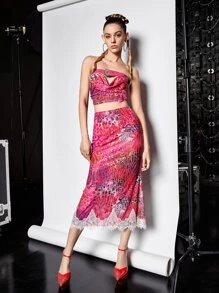 SHEIN ICON Zebra Striped Print Cut Out Front Velvet Tube Top - Multicolor - View 8