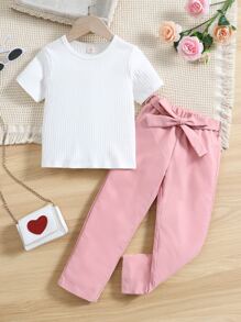 Niñas Pantalones con camiseta tejido de canalé - Multicolor - Ver 1