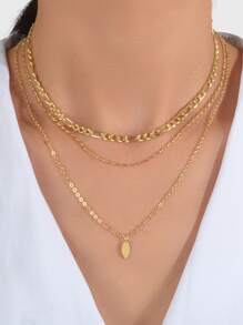 Gói 2 dây chuyền nhiều lớp mặt dây chuyền hình chiếc lá - Vàng - Xem 1