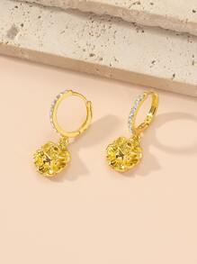 Rhinestone Decor Flower Drop Earrings - Yellow Gold - View 2