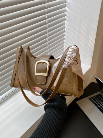 Slumpmässig Krokodilpräglad Spänne & Smal scarf Dekoration Väska