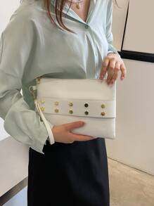 Màu thuần Chi tiết đáng kinh ngạc Túi Vuông Đối với - trắng - Xem 5