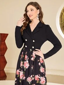 Modelyn Floral Print Double Breasted Chiffon Dress - Multicolor - View 4