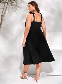 SHEIN VCAY Vestido de tirantes pecho con fruncido con botón falso de hombros con cordón de muslo con abertura - Negro - Ver 2