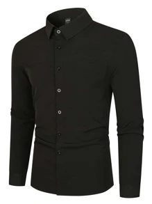 Manfinity Hypemode Men Solid Button Front Shirt - Black - View 4