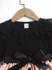 SHEIN Toddler Girls Polka Dot Print Ruffle Trim Belted Dress - Multicolor - View 3