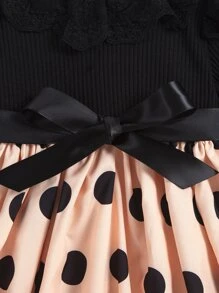 SHEIN Toddler Girls Polka Dot Print Ruffle Trim Belted Dress - Multicolor - View 4