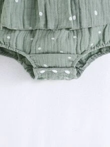 Baby Polka Dot Print Ruffle Trim Shirred Cami Bodysuit - Mint Green - View 3