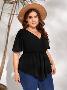 SHEIN Clasi Plus Solid Surplice Front Peplum Blouse