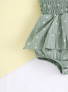 Baby Polka Dot Print Ruffle Trim Shirred Cami Bodysuit - Mint Green - View 4