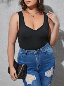 SHEIN Privé Body tank unicolor escote corazón - Negro - Ver 1