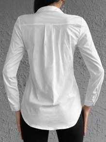 RueChic Solid Button Front Shirt - White - View 2