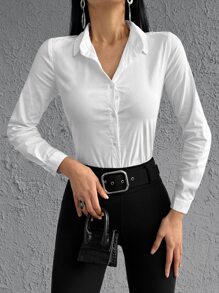 RueChic Solid Button Front Shirt - White - View 4