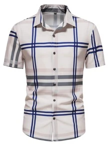 Manfinity Men Plaid Button Through Shirt - Apricot - View 4