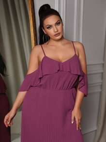 SHEIN Belle Plus Cold Shoulder Ruffle Trim Bridesmaid Dress - Mauve Purple - View 5