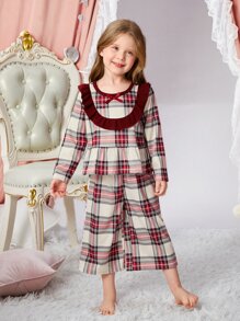 Chicas Conjunto de pijama Top peplum con estampado de cuadros ribete con fruncido con pantalones - Multicolor - Ver 1