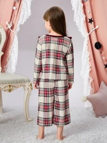 Chicas Conjunto de pijama Top peplum con estampado de cuadros ribete con fruncido con pantalones - Multicolor - Ver 2