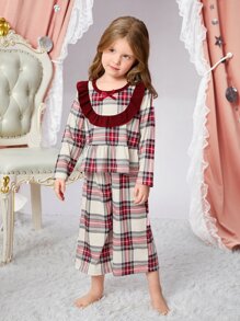Chicas Conjunto de pijama Top peplum con estampado de cuadros ribete con fruncido con pantalones - Multicolor - Ver 6