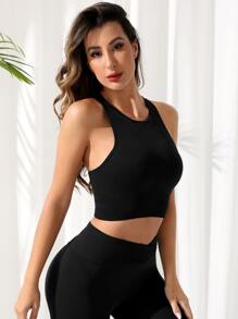 Easithlete 實色賽車背運動內衣黑色短上衣