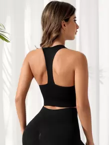 Easithlete 實色賽車背運動內衣黑色短上衣