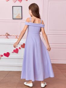 SHEIN 女孩挖肩褶皺連衣裙 - 紫丁香色 - 查看 2
