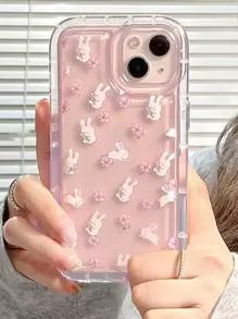 1 Funda De Teléfono Apple/samsung Con Patrón De Flor Verde Y Conejo Y Soporte De Airbag Para Pantalla Completa - Multicolor - Ver 2