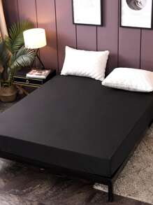 1peça Lençol com elástico de cor sólida à prova d'água, cobertor de microfibra para quarto, duplo/completo/queen/king - Preto - Ver 9