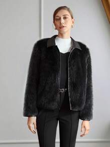 MOTF PREMIUM Áo len nữ Gân đan Khối Màu Giải trí - Đen và trắng - Xem 7