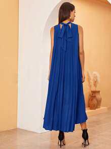 Modelyn High Low Hem Pleated Swing Dress - Royal Blue - View 2