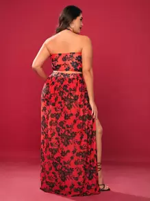 Bộ Bikini Plus Size Allover in hoa Criss Cross kèm váy đi biển Bãi biển mùa hè - Nhiều màu - Xem 2