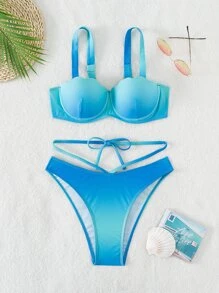 Ombre Push Up Bikini Set Summer Beach - Blue - View 7