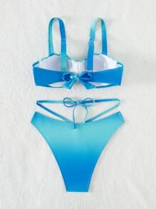 Ombre Push Up Bikini Set Summer Beach - Blue - View 6