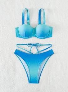 Ombre Push Up Bikini Set Summer Beach - Blue - View 3